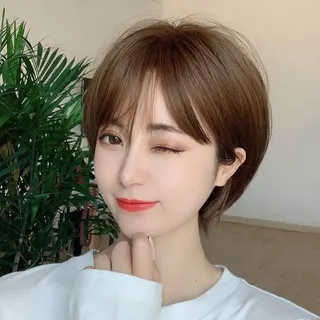 วิกผมสั้น น่ารักมาก เหมาะสำหรับใบหน้ากลม แถมเน็ต​คลุมผม​ ผมนิ่ม​ ฟรีตาข่ายคลุมผม