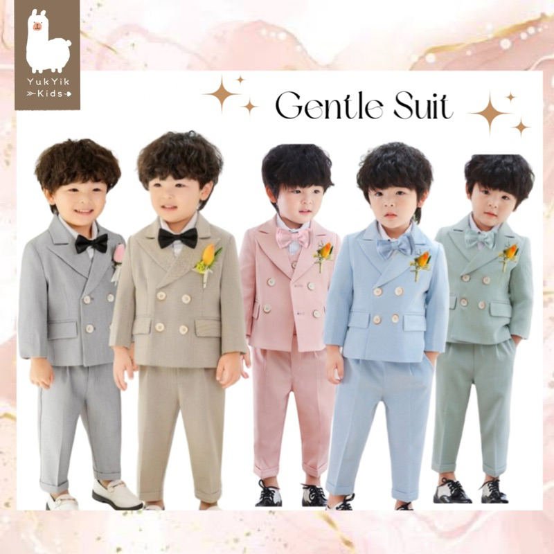[ pre-order 15วัน ] ชุดสูทครบเซ็ต ชุดออกงานเด็กชาย น้อง1-12 ขวบ งานดีพรีเมียม สีเบจ สีพาสเทล