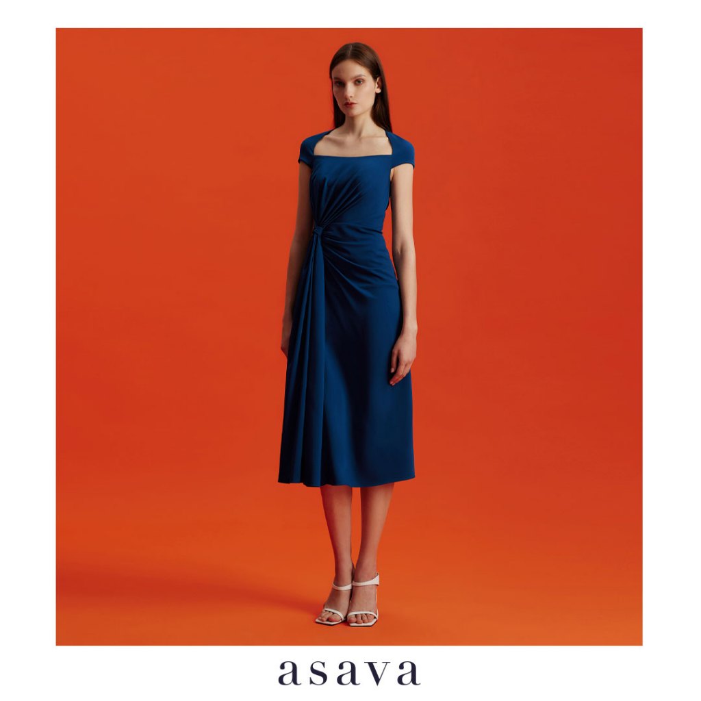 [asava aw24] Noreen Draped Dress เดรสผู้หญิง คอสี่เหลี่ยมคางหมู แขนสั้น จับเดรปด้านหน้า ซิปหลัง