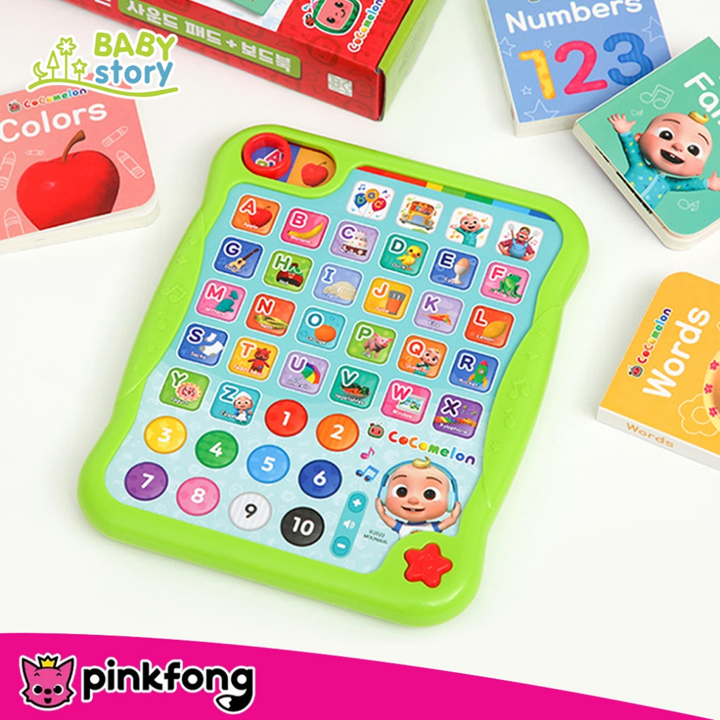 Cocomelon Sound Pad + Board Book 4 เล่ม | Pinkfong ไอแพดเพลงภาษาอังกฤษ พร้อมหนังสือคำศัพท์ 4 เล่ม