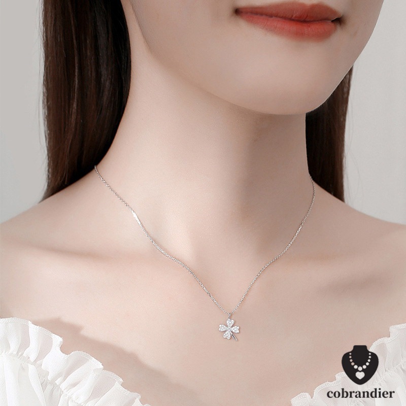 ส่งเร็ว⚡สร้อยคอเงินแท้เกรด925จี้รูปใบโคลเวอร์สี่แฉกinsสไตล์เกาหลีหรูหราสไตล์มินิมอลสําหรับผู้หญิงนําโชคcobrandier.COD