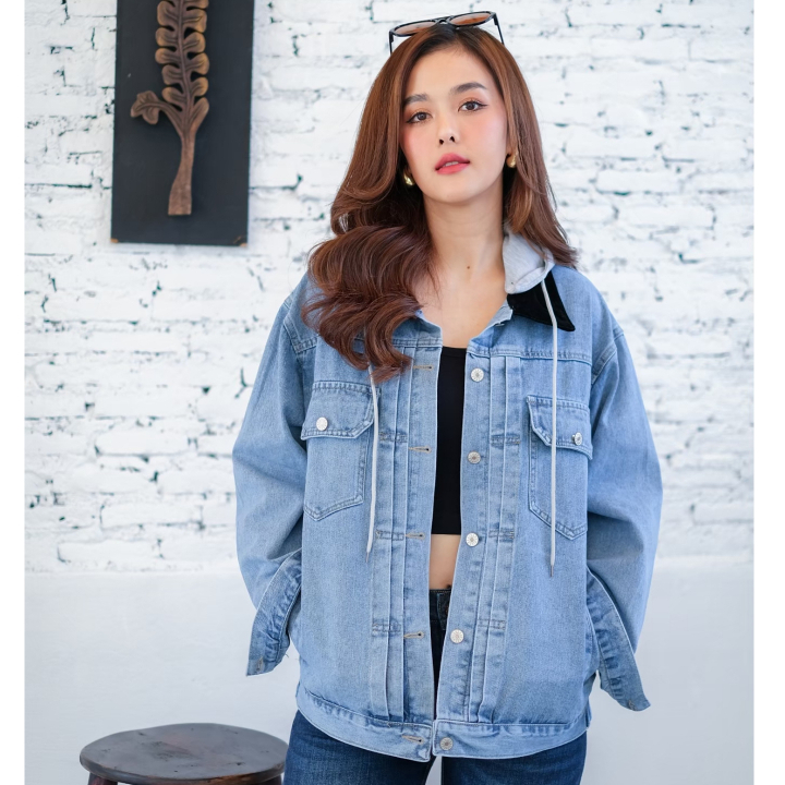 Jacket แจ็คเก็ตยีนส์ฮู้ด กระเป๋าหน้า ผ้ายีนส์แท้ ใส่สบาย 2188