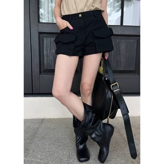 Cicishop(753) กางเกงขาสั้นดีเทลกระเป๋าด้านหน้าสามารถใช้งานได้จริง สไตล์สาวเท่ห์