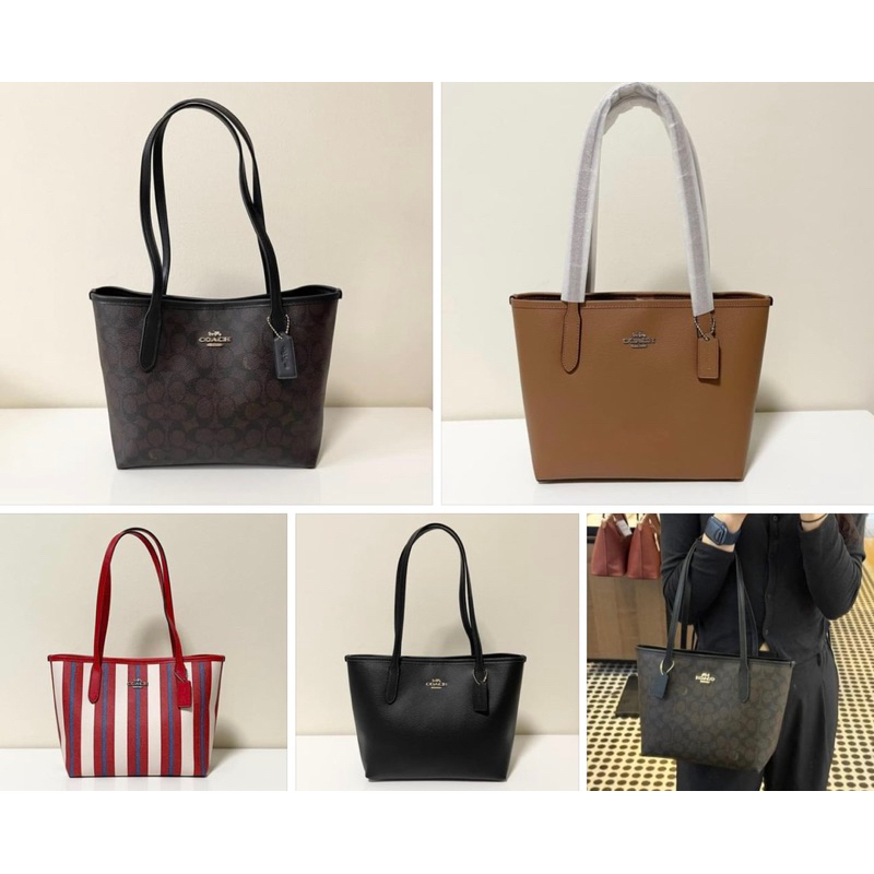 รับประกันแท้ รุ่นหูสั้นและหูยาว COACH SMALL CITY TOTE BAG IN SIGNATURE CANVAS CU759 CN733