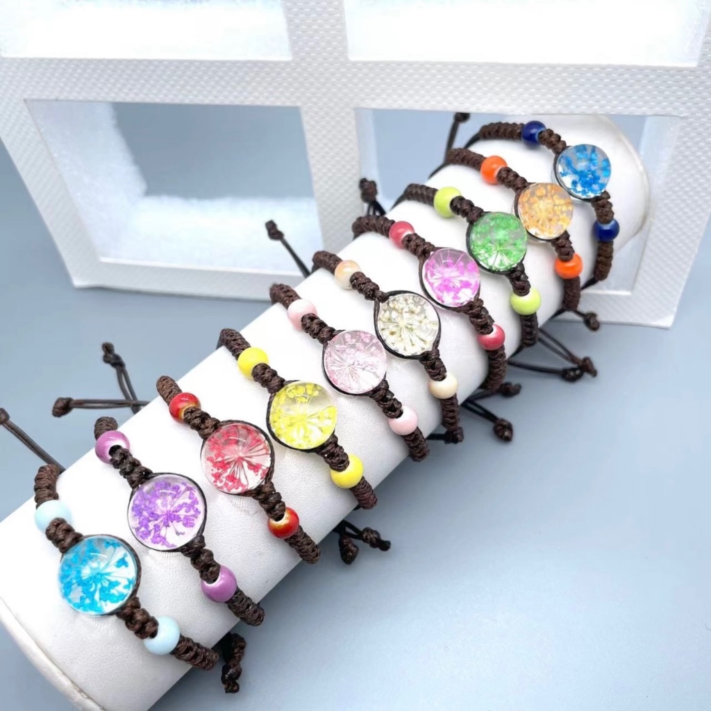 ￼Accessories สร้อยข้อมือเครื่องประดับ ดอกไม้แห้งธรรมชาติ ลูกปัดนําโชค ปรับได้ ผู้หญิง 1 ชิ้น
