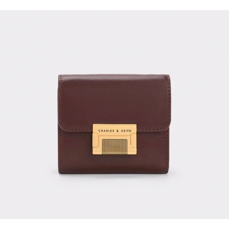 CHARLES & KEITH  Metallic Accent Short Wallet - Dark Brown