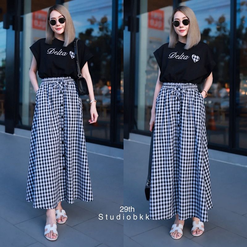 Cotton Screen Top&Scott Long Skirt Set
