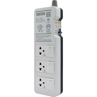 SUNTECH ชุดปลั๊กพ่วง PGB กันไฟดูด 3 สวิตช์ 3 ช่อง 16A ขนาดสายไฟ 1.5 sq.mm. ยาว 3 ,5 เมตร