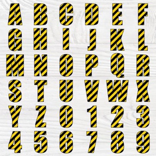 ตัวรีดติดเสื้ออักษร F.35 A - Zและตัวเลข  สีเหลืองคาดสีดำ font-SVG-Alphabet รีดง่ายรีดติดง่าย