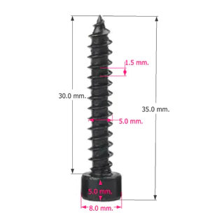 สกรูดำ ปลายแหลม สกรูเกียวตลอด ขนาด M5x30, M5x40 mm. อะไหล่ตู้ น๊อตดำหกเหลี่ยม