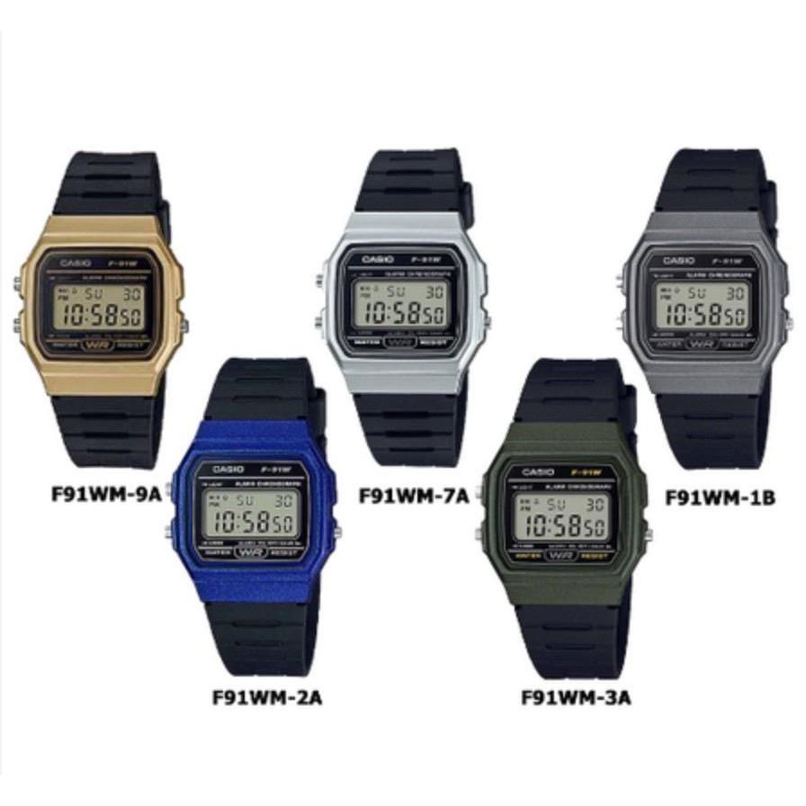 นาฬิกาข้อมือ Casio Digital Vintage นาฬิกาเด็ก นาฬิกาผู้หญิง นาฬิกาผู้ชาย รุ่น F-91WM (F-91WM-1。F-91W