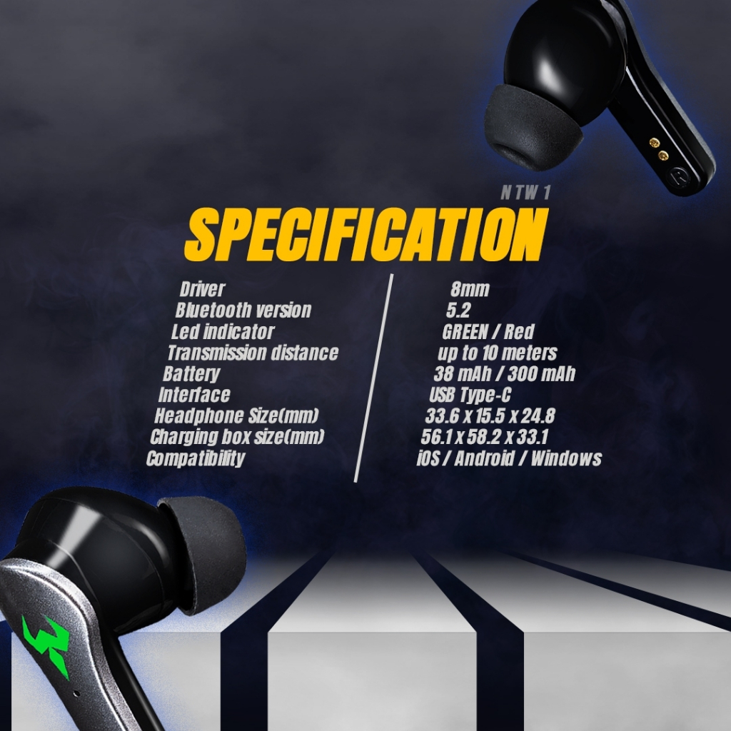 Nubwo TWS Gaming Ear Buds E-sport รุ่น NTW1 หูฟังทรูไวร์เลส ใช้งานได้ทั้งเล่นเกม ฟังเพลง ไม่ดีเลย์ แยกเสียงชัดเจน คมชัด