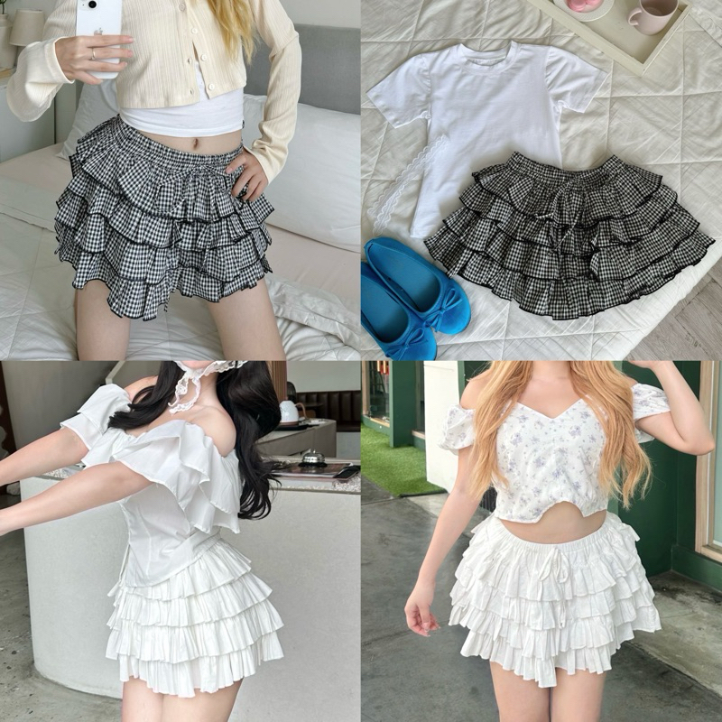 𝑇ℎ𝑒𝑦𝑜𝑢𝑟𝑙𝑜𝑜𝑘𝑠 785 *พร้อมส่ง* Gingham Layer Skirt กระโปรงสั้น ลายสก็อตเล็ก มีซับใน