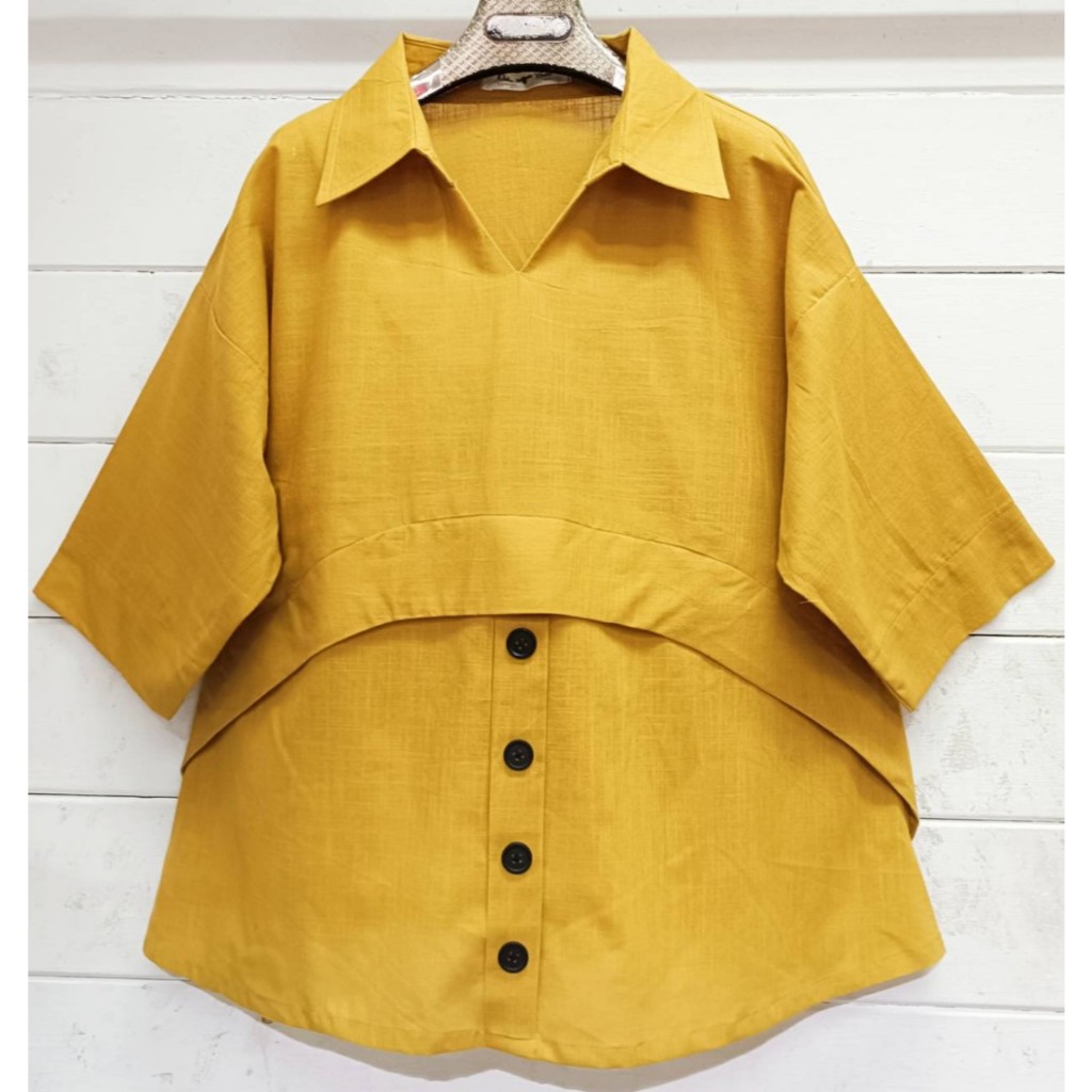 อก(Chest) 48” Odee&Cutie Daily Fashion lininblouse  เสื้อผ้าลินินคอปกทรงเก๋ ตกแต่งกระดุมสีพื้นเนื้อผ้าดี สวมใส่ง่าย