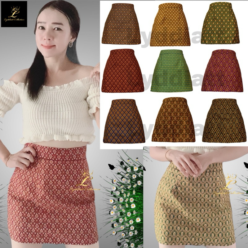 (คละลาย) มีรอบเอว 20-60 นิ้ว กระโปรงลายไทย ผ้าคอตตอน