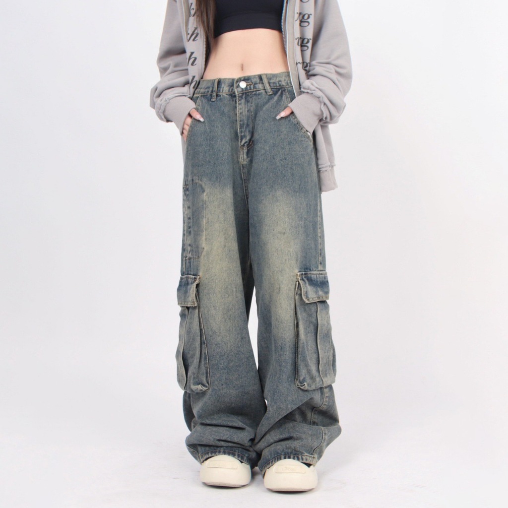 Vincy-New Women American Style Ins High Street Retro Jeans Niche High Waist Wide Leg Casaul Plus Size Pants