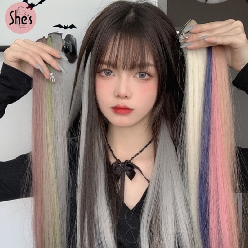 ผมปลอม กิ๊บต่อผม ช่อไฮไลท์ ผมไฮไลท์ ช่อไฮไลท์ ผมต่อ วิกผมผู้หญิง แฮร์พีช สีเยอะ วิกต่อผม