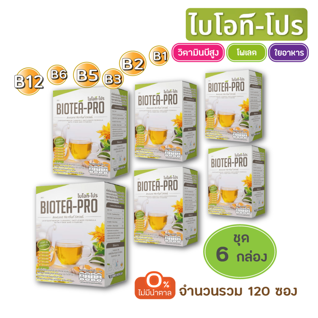 BioteaPro ไบโอทีโปร (วิตามินB ไฟเบอร์ โพเลต) ค่าส่งฟรี (ชุด 6 กล่อง)
