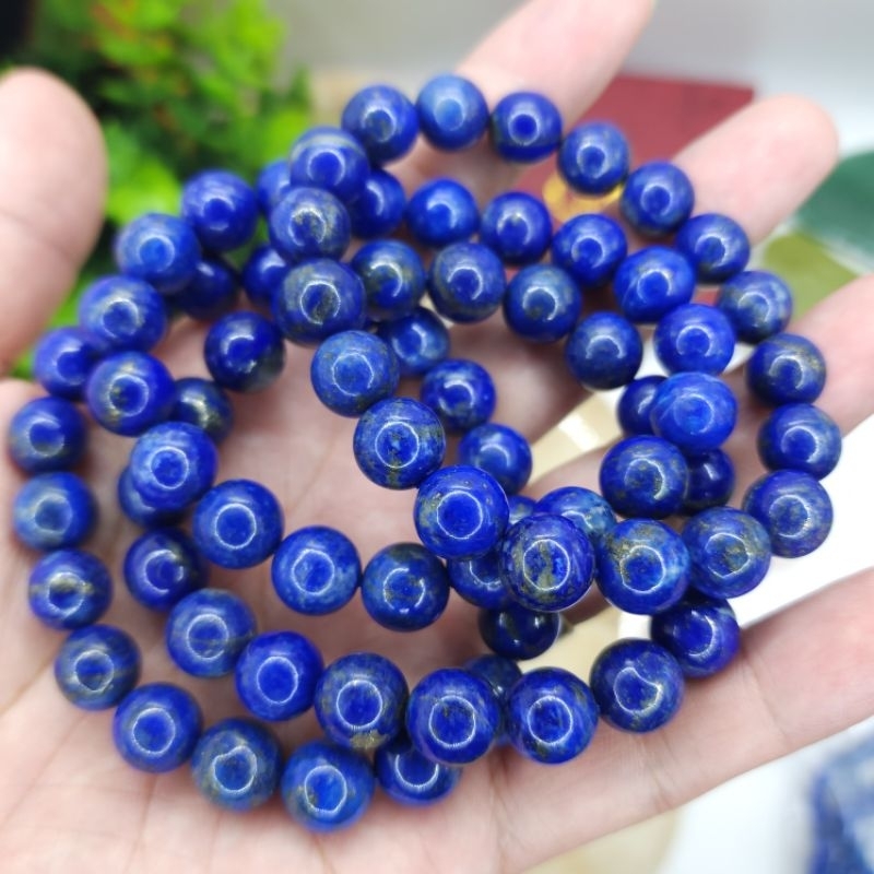 วงข้อมือลาพิส ลาซูลี่ เกรด5A หินแท้ธรรมชาติ สีเข้มแร่ไพไรต์ชัดติดขาวน้อย หินแท้คุณภาพคัดเกรด