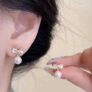 COD-ส่งเร็วจากไทย🎀ต่างหูแฟชั่น Bowknotประดับไข่มุก หวานละเอียดอ่อน สไตล์เกาหลี สำหรับผู้หญิง ไม่ทําให้แพ้ง่าย-Tender