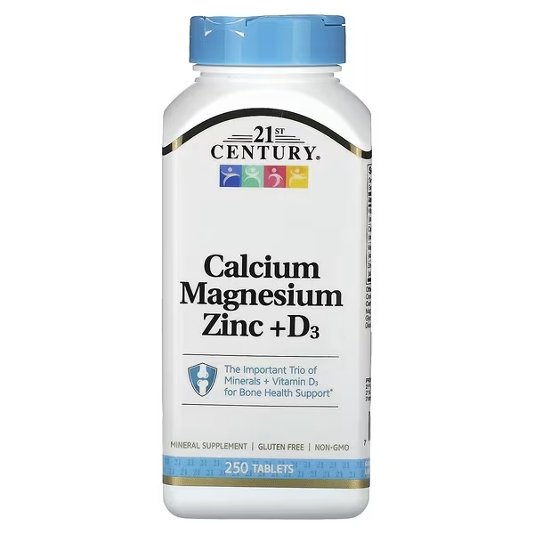 21st Century - Calcium Magnesium Zinc +D3 (250 Tablets) แคลเซียม แมกนีเซียม ซิงค์ +วิตามินดี3