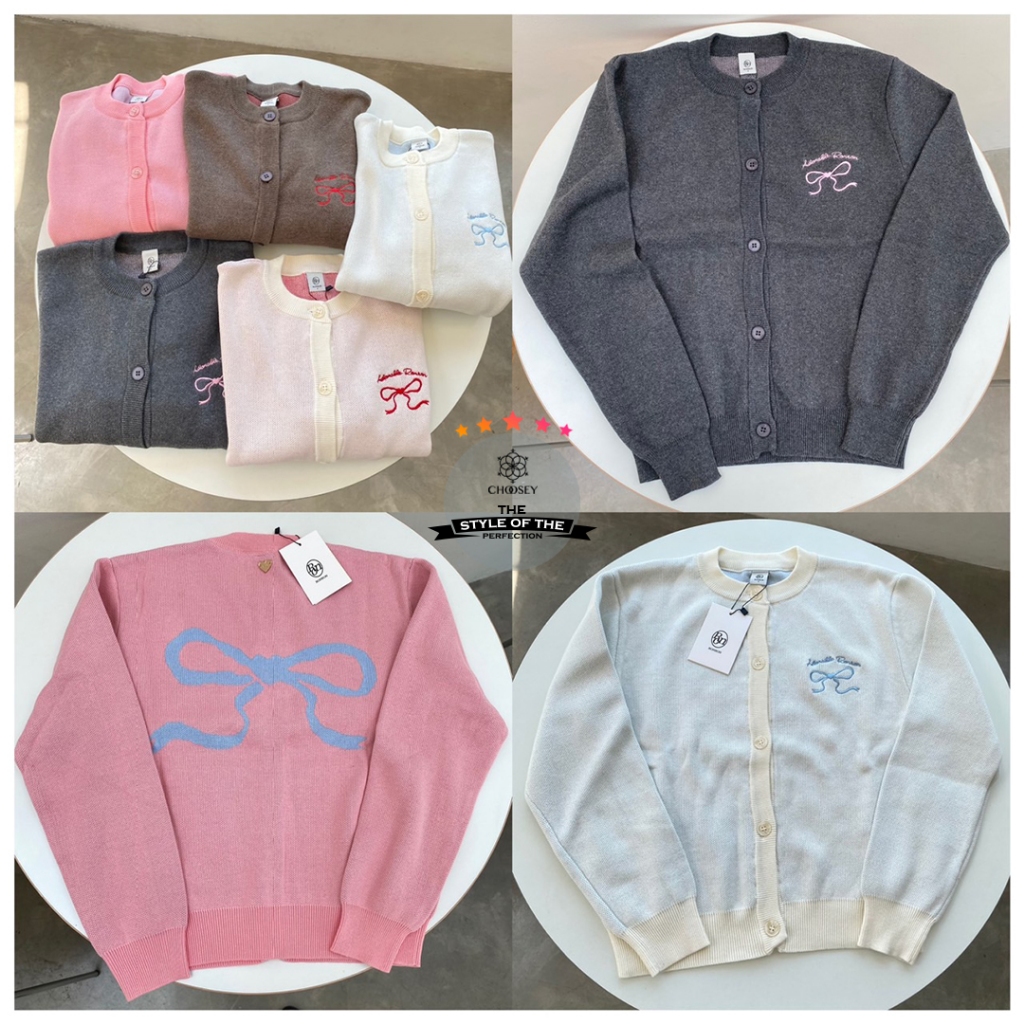 พร้อมส่งในไทย Ronron HEART RIBBON JACQUARD KNIT CARDIGAN