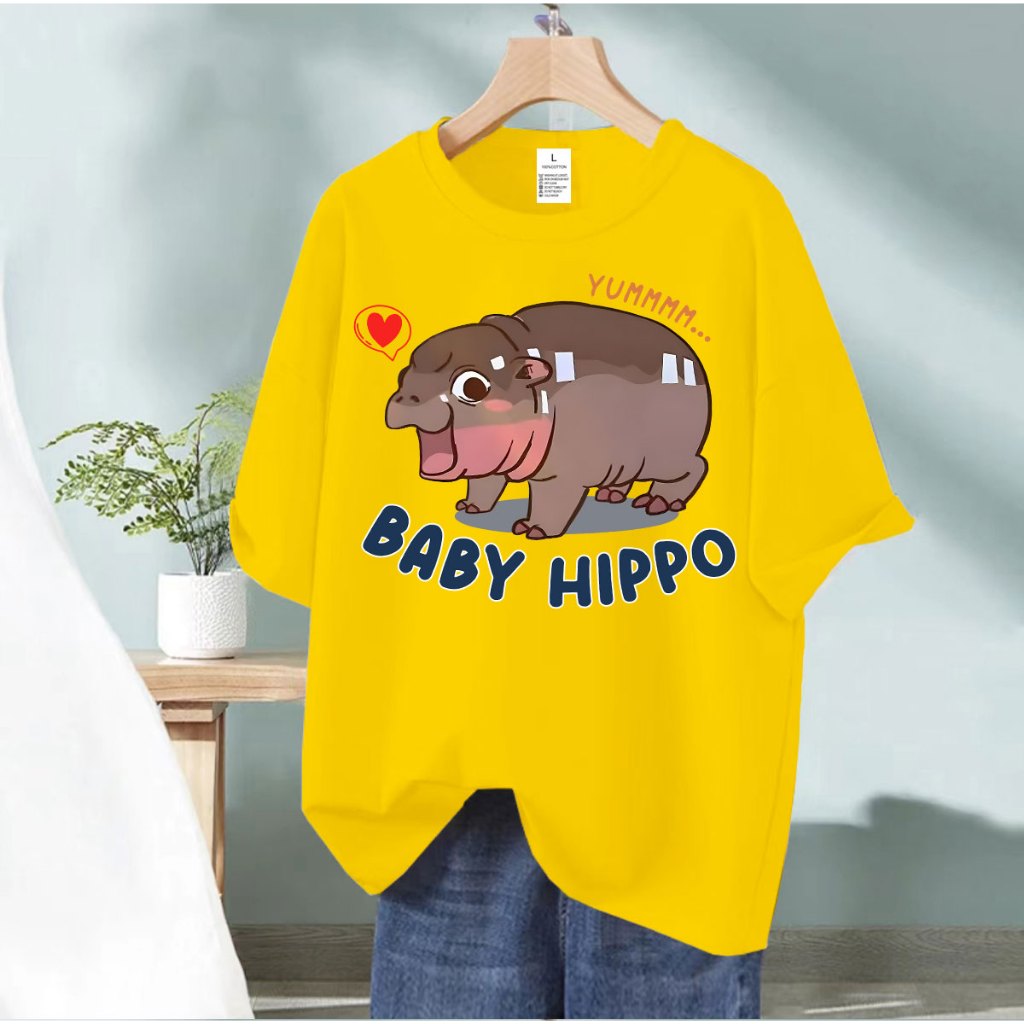 BK-1183-SHORT เสื้อยืดผู้ใหญ่ เสื้อแขนสั้นผ้ายืดลายฮิปโป หมูเด้ง อก32-42  มี 10 สีให้เลือก