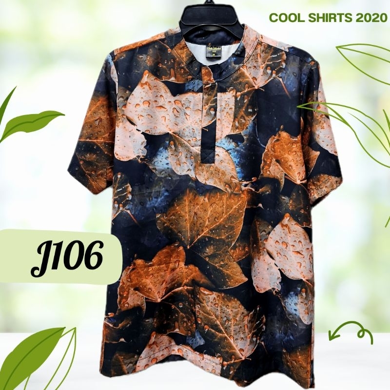 เสื้อเชิ้ต คอจีน ผ้าไหมอิตาลี ใบไอวี่ J106