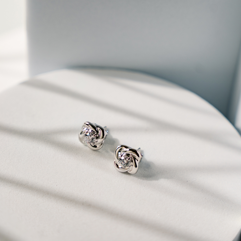 Ar-Kang Collection AKE2598/ AKE2599/ AKE2600/AKE2601 ต่างหูเงินแท้ ประดับ White CZ / Pink Topaz (Sil