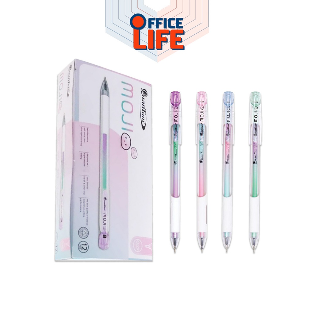 Quantum (ควอนตั้ม) ปากกาลูกลื่น ปากกา รุ่น Moji ขนาด 0.29 มม. หมึกน้ำเงิน แบบปลอก ( 12 ด้าม / กล่อง )