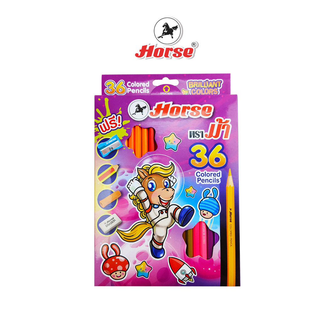 HORSE ตราม้า ดินสอสีไม้ยาว 36สี+กบเหลา รุ่นใหม่ จำนวน 1 กล่อง