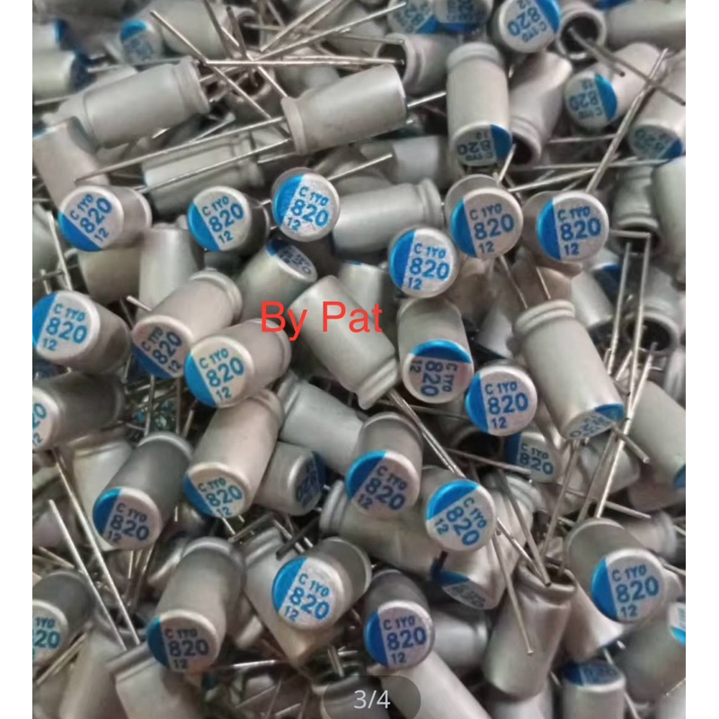 (แพค100ชิ้น) คาปาซิเตอร์ 820UF 12V ตัวสีเงินสินค้าใหม่แกะกล่อง C820UF 12V ขนาด12x5mm. C820UF 12V C82