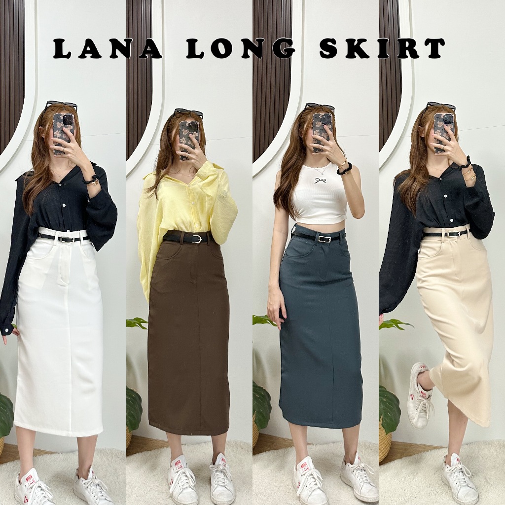 LANA SKIRT กระโปรงยาวปักโบว์กระเป๋าหลัง ผ่าหลัง ผ้าบาร์บี้เปเป้(ไม่ได้เข็มขัด)