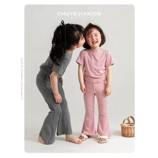 Hania Kids พร้อมส่ง ชุดเซ็ตเสื้อ+กางเกง ผ้าฝ้าย สีเรียบ สไตล์เกาหลี ชุดเซ็ตสำหรับเด็ก -K4125008