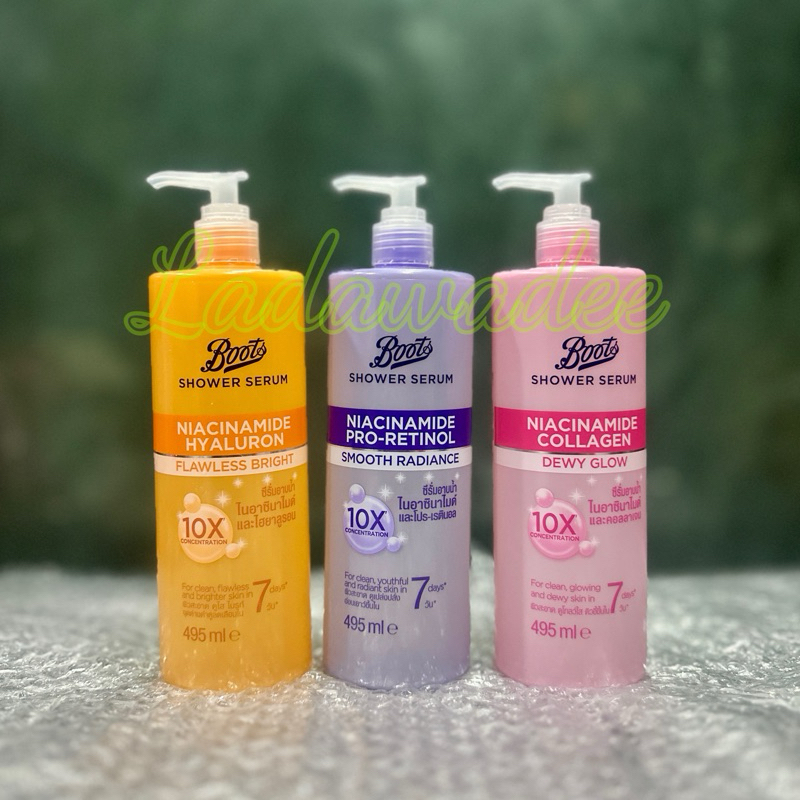 บู๊ทส์ ชาวเวอร์ ซีรั่ม ไนอาซินาไมด์ 495มล. Boots Shower Serum Niacinamide Pro-Retinol Smooth Radiance 495 ml.