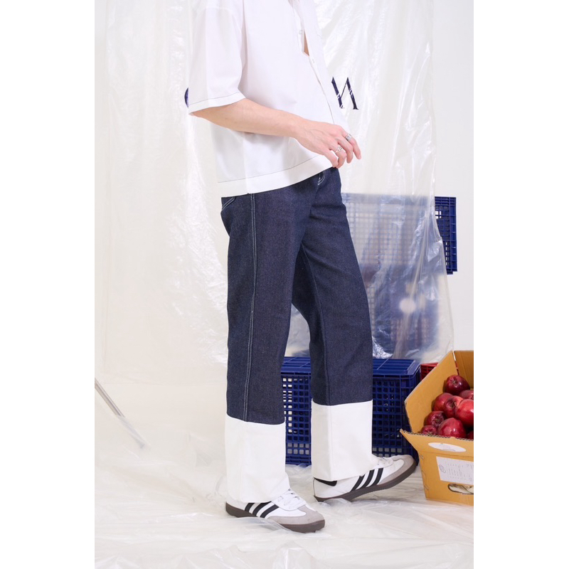 Two-tone denim pants
