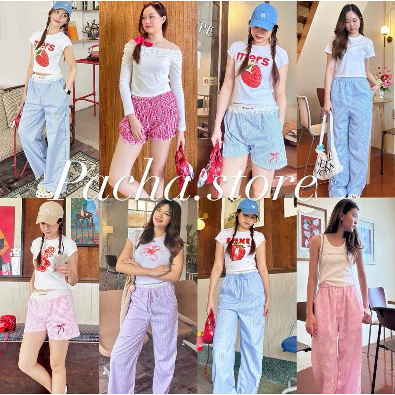 รวมกางเกงขายาว-ขาสั้นลายริ้วPacha.store💫(สินค้าใหม่กำลังเข้าเพิ่มนะคะ)พร้อมส่งทุกสี