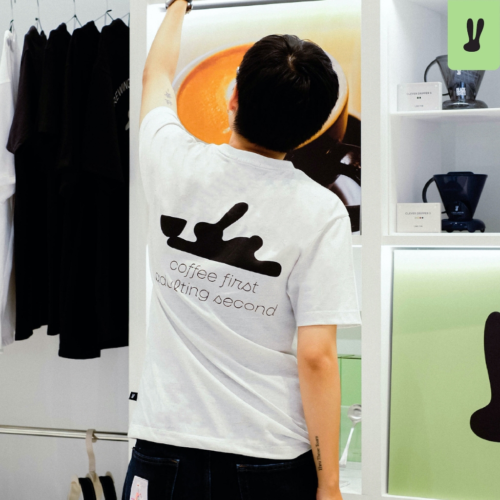 Coffee First Recycled T-Shirt l เสื้อยืด Oversize l เสื้อยืดคอกลม l เนื้อผ้ารีไซเคิล l CASA LAPIN