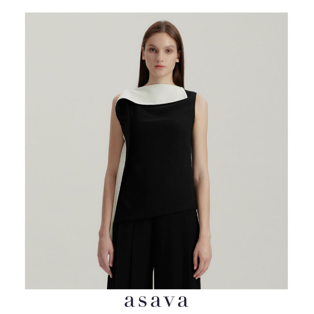 [asava aw24] Isha Asymmetric Blouse เสื้อผู้หญิง ทรงอสมมาตร แต่งดีเทลเดรปตกมุม แขนกุด แต่งกระดุมที่ไ