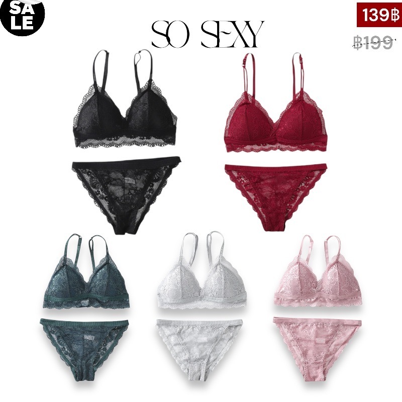 𝐒𝐎𝐒𝐄𝐗𝐘 [พร้อมส่ง]ลูกไม้เซ็กซี่ พร้อมกกน ไร้โครง ใส่สบาย ผ้านิ่ม มีฟองน้ำบาง