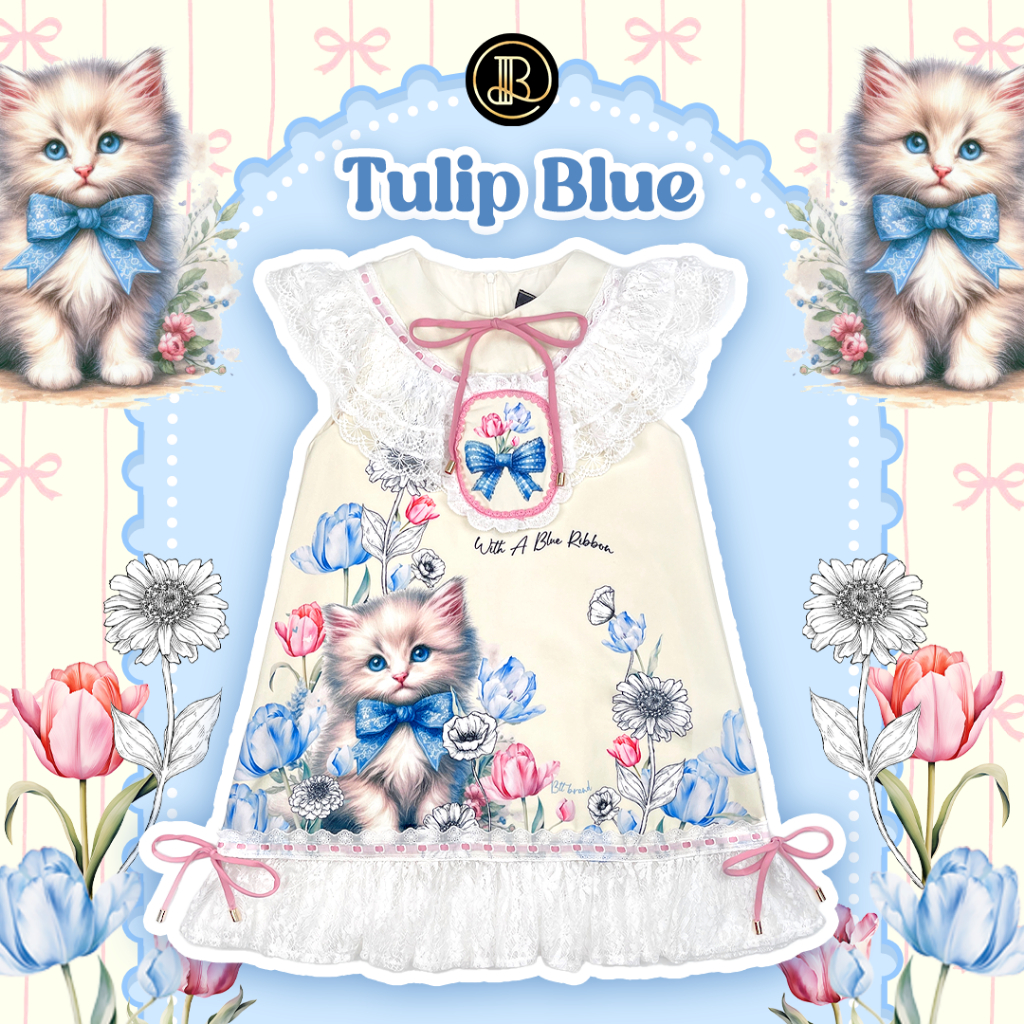 SP921 BLT SPECIAL COLLECTION มินิเดรสแขนกุดแต่งระบายลูกไม้ลายน้องแมว ใส่เที่ยวคาเฟ่