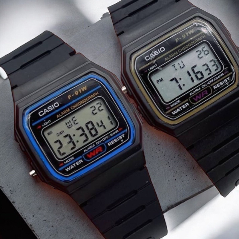 นาฬิกาข้อมือ รุ่น F-91W-1DG สายยาง ใส่สบาย ระบบดิจิตอล มีไฟ พร้อมกล่อง