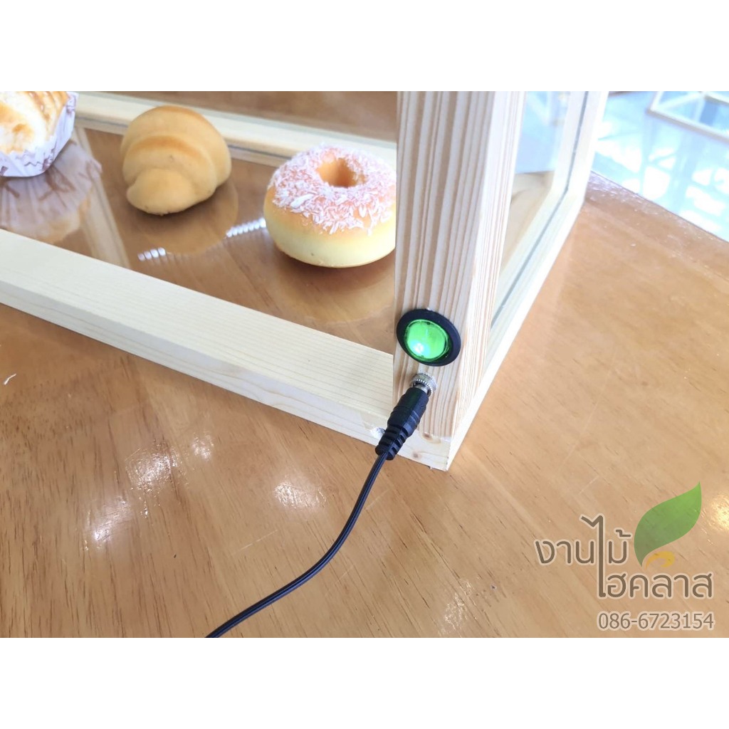 ตู้เบเกอรี่​ ทรงสี่เหลี่ยม​ ขนาด (50*25 สูง 50) ติดไฟ LED ชั้นบน ตู้​โชว์​ใส่อาหาร ตู้กระจก ​​ขายขนม เลือกสีไม้และไฟได้ - รูปที่ 5