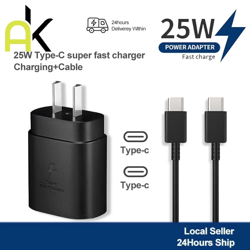AK ชาร์จเร็วสุด ชุดชาร์จ 25W หัวชาร์จเร็วซัมซุงของ type C to TYPE-C cable รองรับรุ่น S20 S21 S22 A70 A71 A80