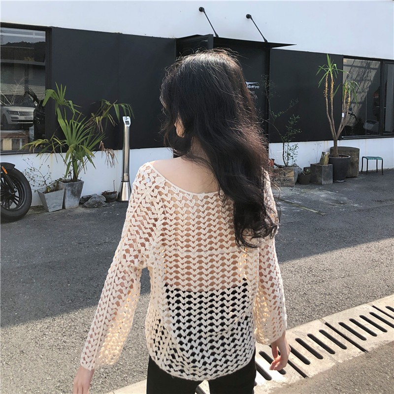 เสื้อลายหัวใจ เสื้อถักตาข่าย ใส่คลุมBikiniใส่คลุมสายเดี่ยวได้ ป้องกันแสงแดด summer ไปที่ชายหาด - รูปที่ 3