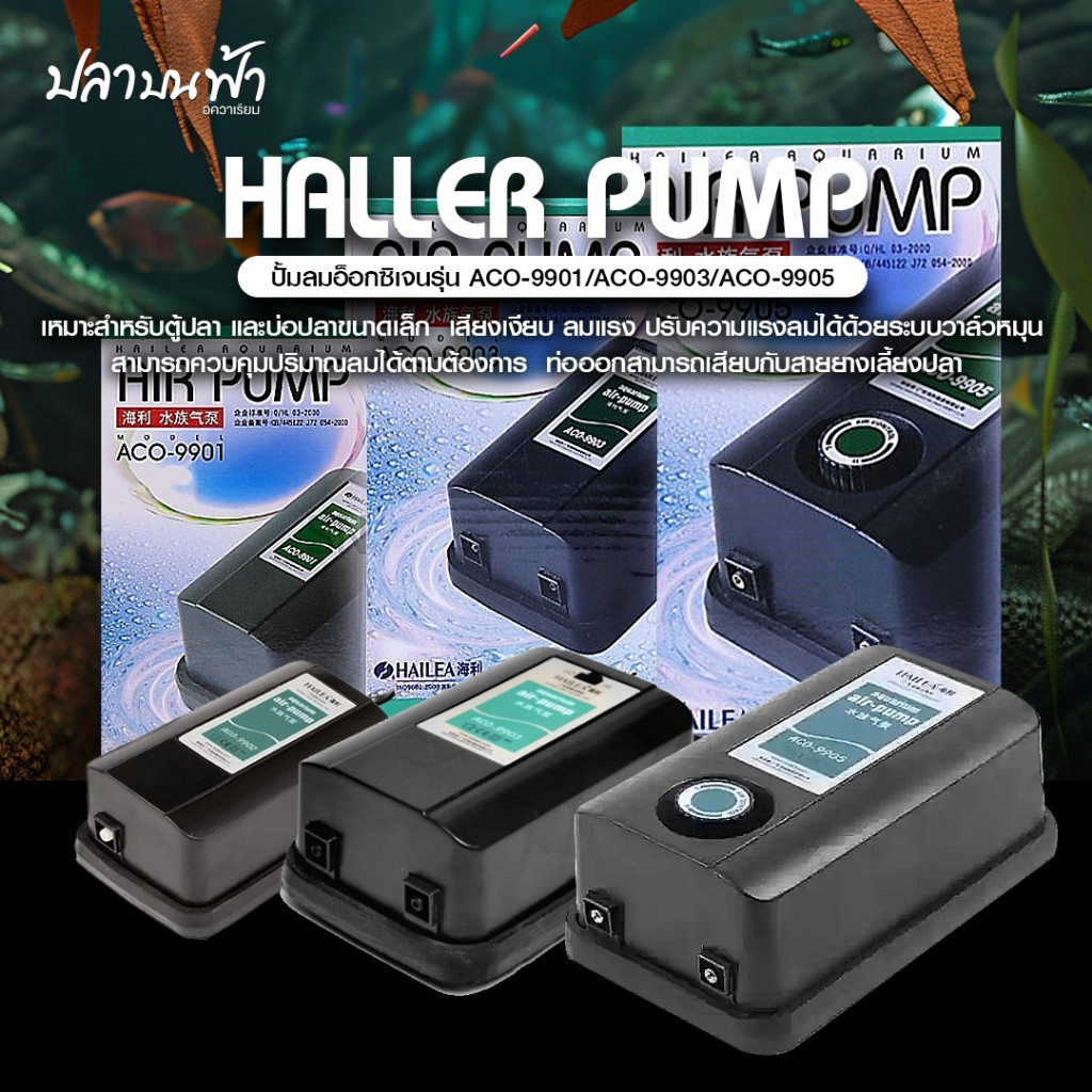 ปั้มลมออกซิเจน HAILEA รุ่น ACO-9901, ACO-9903, ACO-9905 แรงลมสม่ำเสมอ เสียงเงียบ ลมออกได้ 1 ทาง และ 2 ทาง