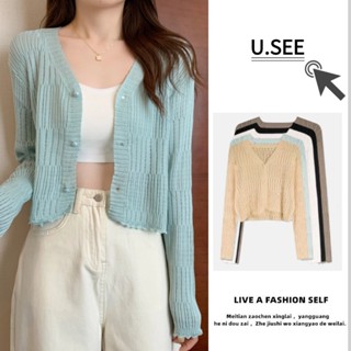 8สี เสื้อคลุม เสื้อเเขนยาว เเบบสั้น คอวี หวานเซ็กซี่#2182