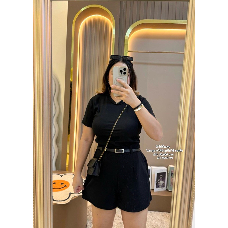 กางเกงขาสั้นแต่งเข็มขัดผ้าวูลเวฟ#สาวอวบ#ยืดเยอะ#ไม่รวมเสื้อ