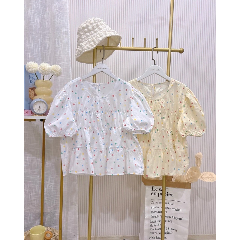 เสื้อแขนตุ๊กตาลายจุด จั้มอก