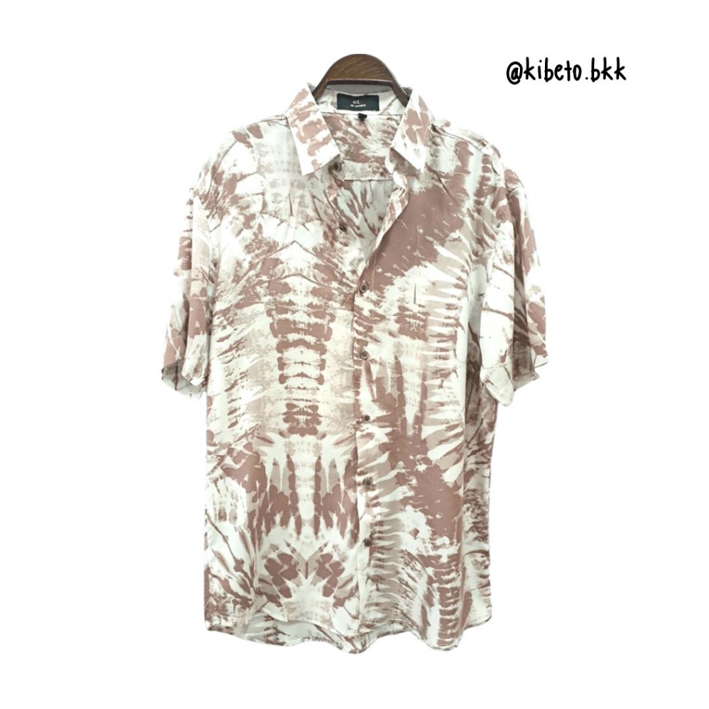 Kibeto เสื้อฮาวาย ลายมัดย้อม สีโอวัลติน ผ้าสปันเรยอน เนื้อนิ่ม ใส่สบาย M L XL 2XL 3XL